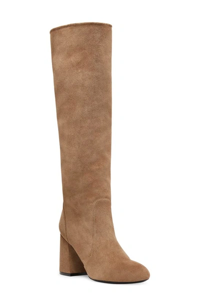 Shop Stuart Weitzman Flare Block Heel Mid Calf Boot In Khaki Suede