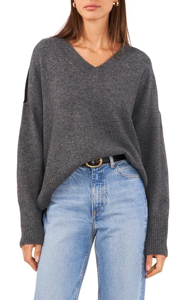 Shop Vince Camuto Contrast High-low Sweater In Med Heather Grey