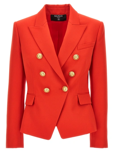 Shop Balmain Double-breasted Blazer Jackets Red