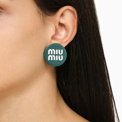 Shop Miu Miu Lagoon/white Lobe Earrings Women In Blue