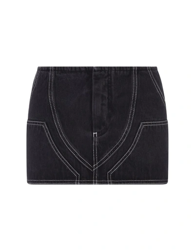 Shop Off-white Denim Mini Skirt With Contrasting Stitching In Black