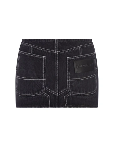 Shop Off-white Denim Mini Skirt With Contrasting Stitching In Black