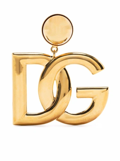 Shop Dolce & Gabbana Clip-on Earrings With Logo In Metallic