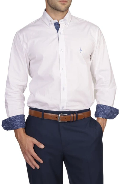 Shop Tailorbyrd Solid Long Sleeve Cotton Stretch Button Down Shirt In White