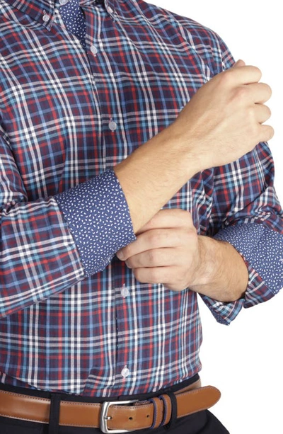 Tailorbyrd Regular Fit Plaid Stretch Button-down Shirt In Navy