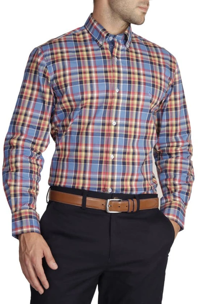 Tailorbyrd Long Sleeve Cotton Stretch Button Down Shirt In Blue