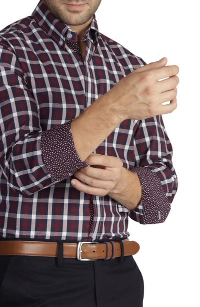 Tailorbyrd Regular Fit Gingham Stretch Cotton Button-down Shirt In Burgundy