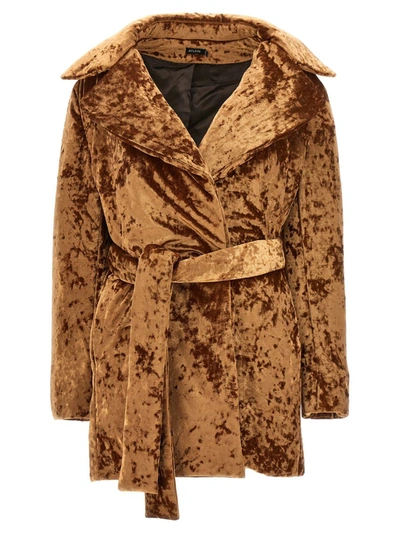 Shop Atlein 'crushed Velvet' Coat In Brown