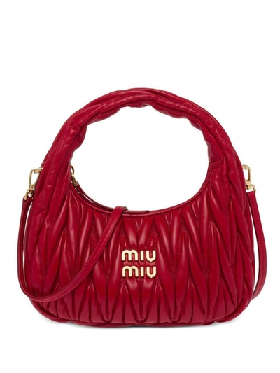 Shop Miu Miu Mini Wander Matelassé Shoulder Bag In Rosso