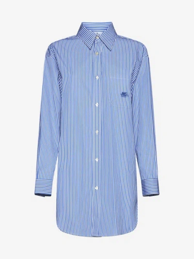 Shop Etro Striped Cotton Oversized Shirt In Blue,white