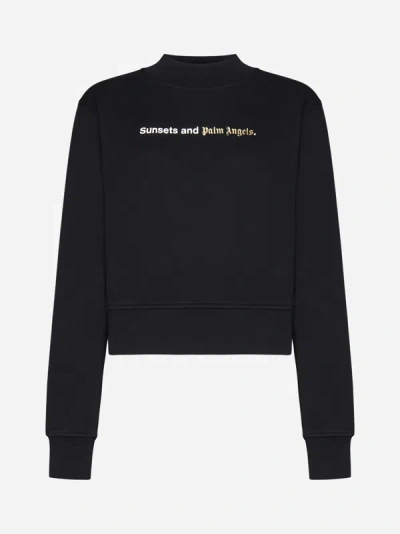 Shop Palm Angels Sunsets Cotton Sweatshirt In Black,white