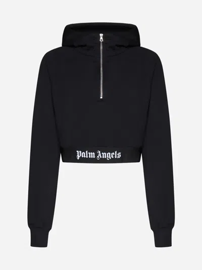 Shop Palm Angels Zip-up Cotton Hoodie In Black