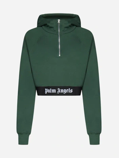 Shop Palm Angels Zip-up Cotton Hoodie In Forest Green