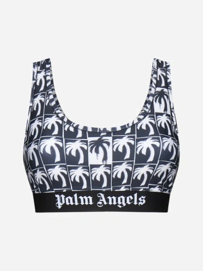 Shop Palm Angels Palms Logo Bra Top In Black,white