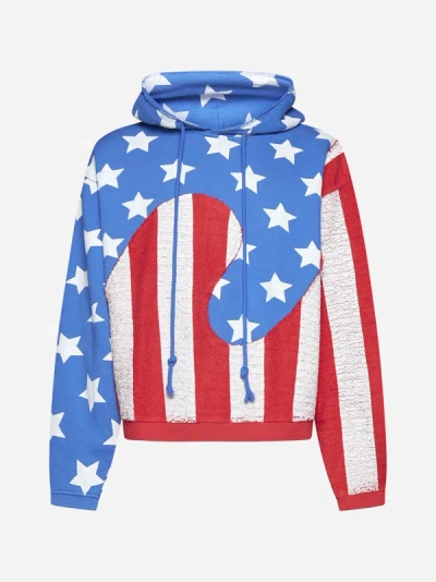 Shop Erl Stars And Stripes Swirl Cotton Hoodie In Blue,white,red