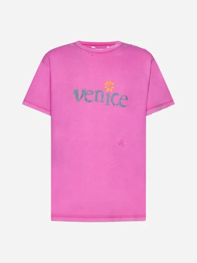 Shop Erl Venice Cotton And Linen T-shirt In Pink