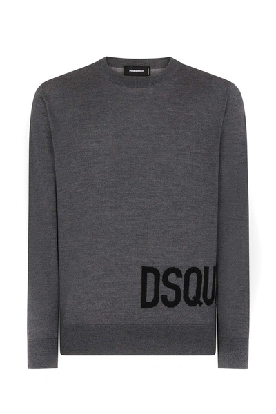 Dsquared2 Ribbed Crew Neck Sweaters With Long Sleeves In Grey