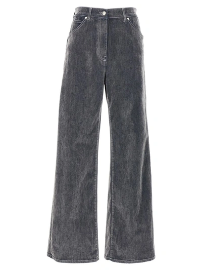 Msgm Logo-patch Wide-leg Trousers In Gray