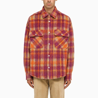 Shop Palm Angels | Bordeaux/orange Checked Overshirt In Burgundy