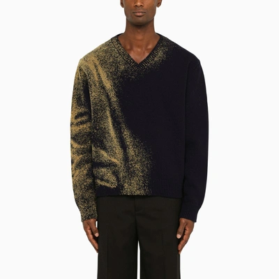 Shop Maison Margiela Navy Wool Pullover With Gold Details In Blue
