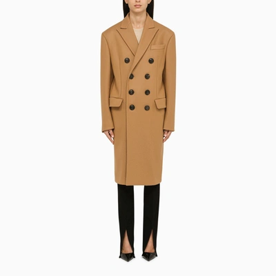 Shop Dsquared2 | Oversized Walnut Double-breasted Coat In Beige