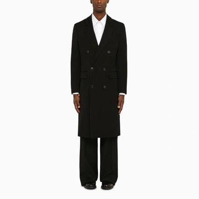Shop Pt Torino Black Double-breasted Coat In Virgin Wool