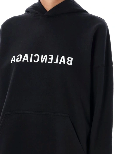 Shop Balenciaga Mirror Logo Hoodie Wide Fit In Black