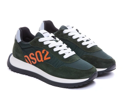 Dsquared2 Low-top Running Sneakers With Logo Print In Green