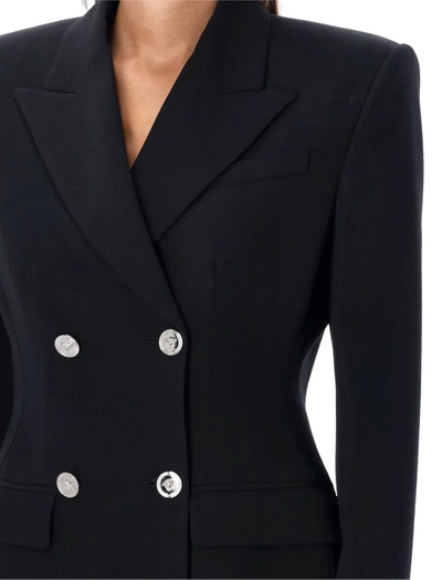 Shop Versace Double Breast Jacket In Black