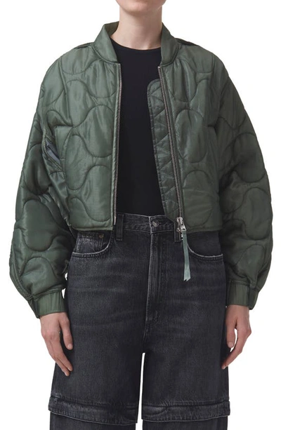 Shop Agolde Iona Quilted Nylon Jacket In Laurel