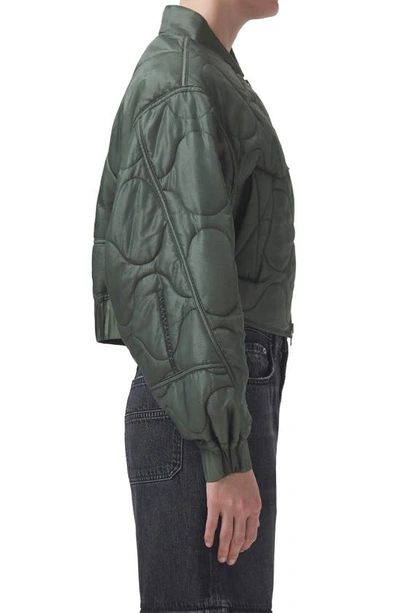 Shop Agolde Iona Quilted Nylon Jacket In Laurel