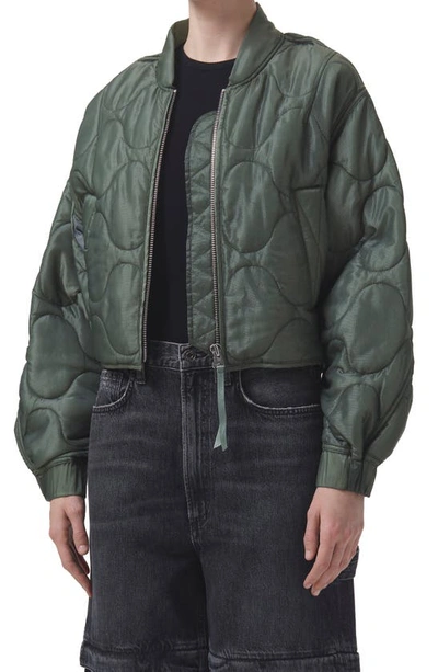Shop Agolde Iona Quilted Nylon Jacket In Laurel