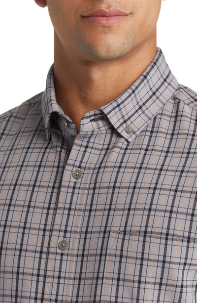 Mizzen + Main City Trim Fit Nickel Houston Plaid Flannel Button-down Shirt In Gray