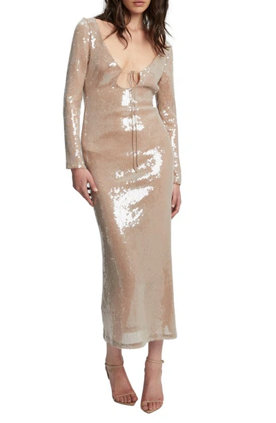 Shop Bardot Verona Sequin Long Sleeve Maxi Dress In Beige