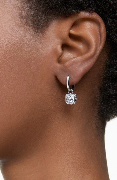 Shop Swarovski Stilla Crystal Hoop Drop Earrings In Silver