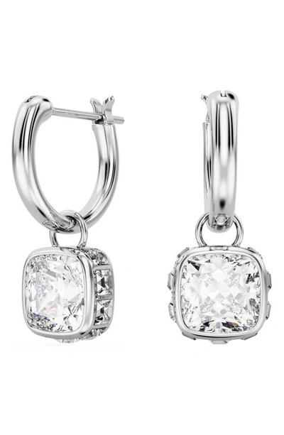 Shop Swarovski Stilla Crystal Hoop Drop Earrings In Silver