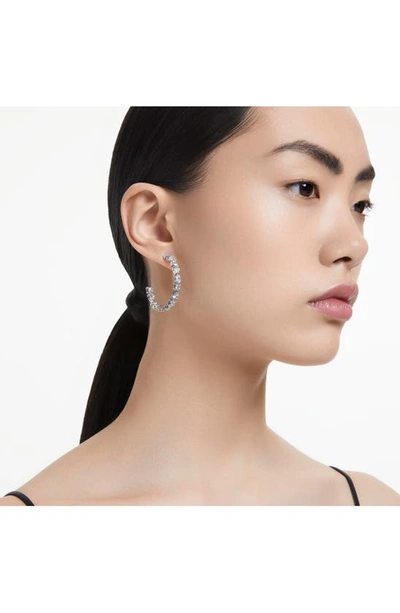 Swarovski Rhodium-plated Medium Mixed Crystal C-hoop Earrings, 1.54" In Silver