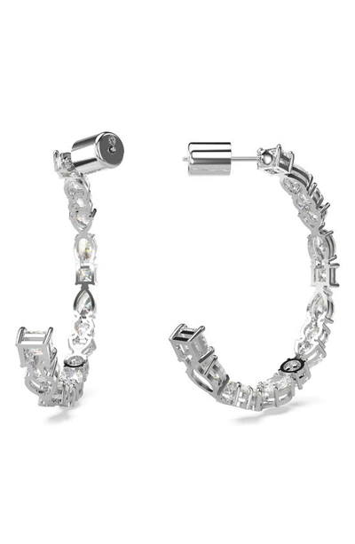 Swarovski Rhodium-plated Medium Mixed Crystal C-hoop Earrings, 1.54" In Silver