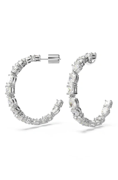 Swarovski Rhodium-plated Medium Mixed Crystal C-hoop Earrings, 1.54" In Silver