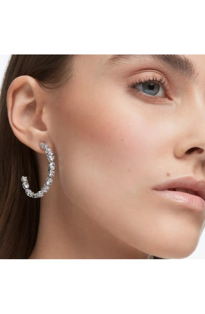 Swarovski Rhodium-plated Medium Mixed Crystal C-hoop Earrings, 1.54" In Silver