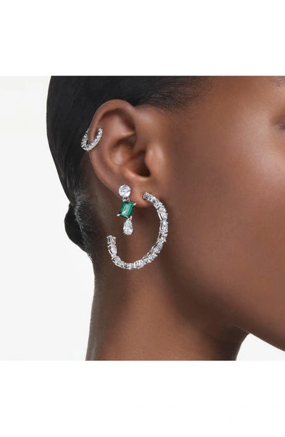 Swarovski Rhodium-plated Medium Mixed Crystal C-hoop Earrings, 1.54" In Silver