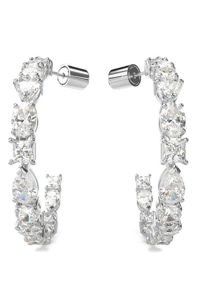 Swarovski Rhodium-plated Medium Mixed Crystal C-hoop Earrings, 1.54" In Silver