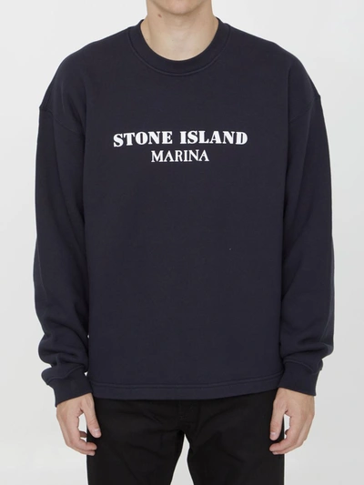 Shop Stone Island Cotton Sweatshirt With Logo In Blue