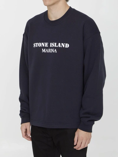 Shop Stone Island Cotton Sweatshirt With Logo In Blue