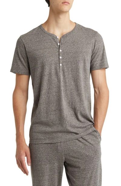 Shop Daniel Buchler Heathered Recycled Cotton Blend Henley Pajama T-shirt In Dark Grey