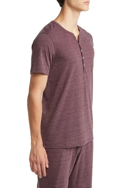 Shop Daniel Buchler Heathered Recycled Cotton Blend Henley Pajama T-shirt In Wine