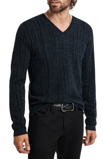 Shop John Varvatos Bandera Rib Wool Blend V-neck Sweater In Navy