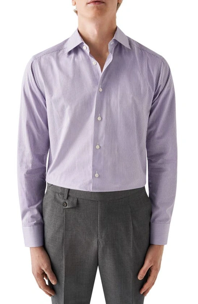 Shop Eton Slim Fit Stripe Dress Shirt In Dark Purple