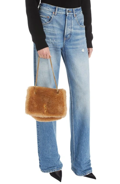 Shop Saint Laurent Small Kate Genuine Shearling Shoulder Bag In Ecru/ Dark Brown