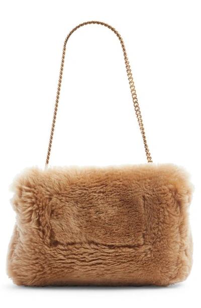 Shop Saint Laurent Small Kate Genuine Shearling Shoulder Bag In Ecru/ Dark Brown